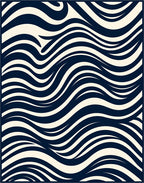 Abstract Navy Cream Wavy Stripes Rug