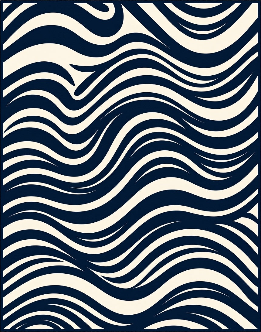 Abstract Navy Cream Wavy Stripes Rug