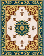 Elegant Teal Gold Floral Medallion Rug