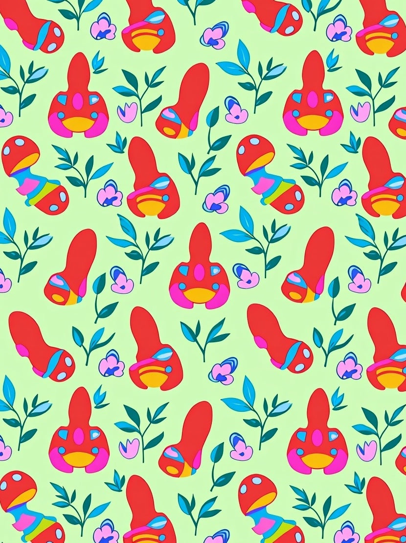Whimsical Floral And Fungi Pattern Rug