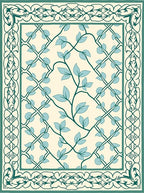 Cream Teal Vine Intertwined Lattice Rug