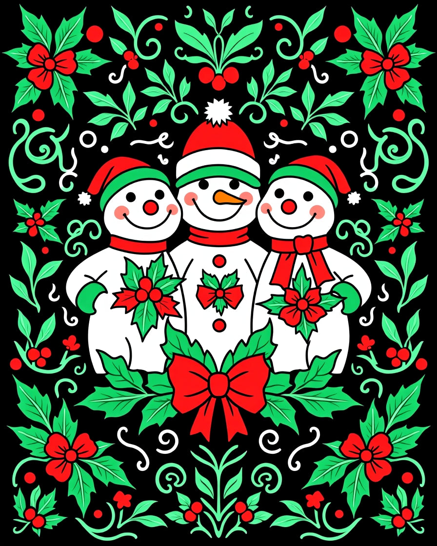 Three Snowmen Holly Berry Festivity Accent Rug