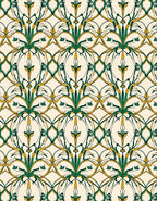 Art Nouveau Green Gold Floral Pattern Rug