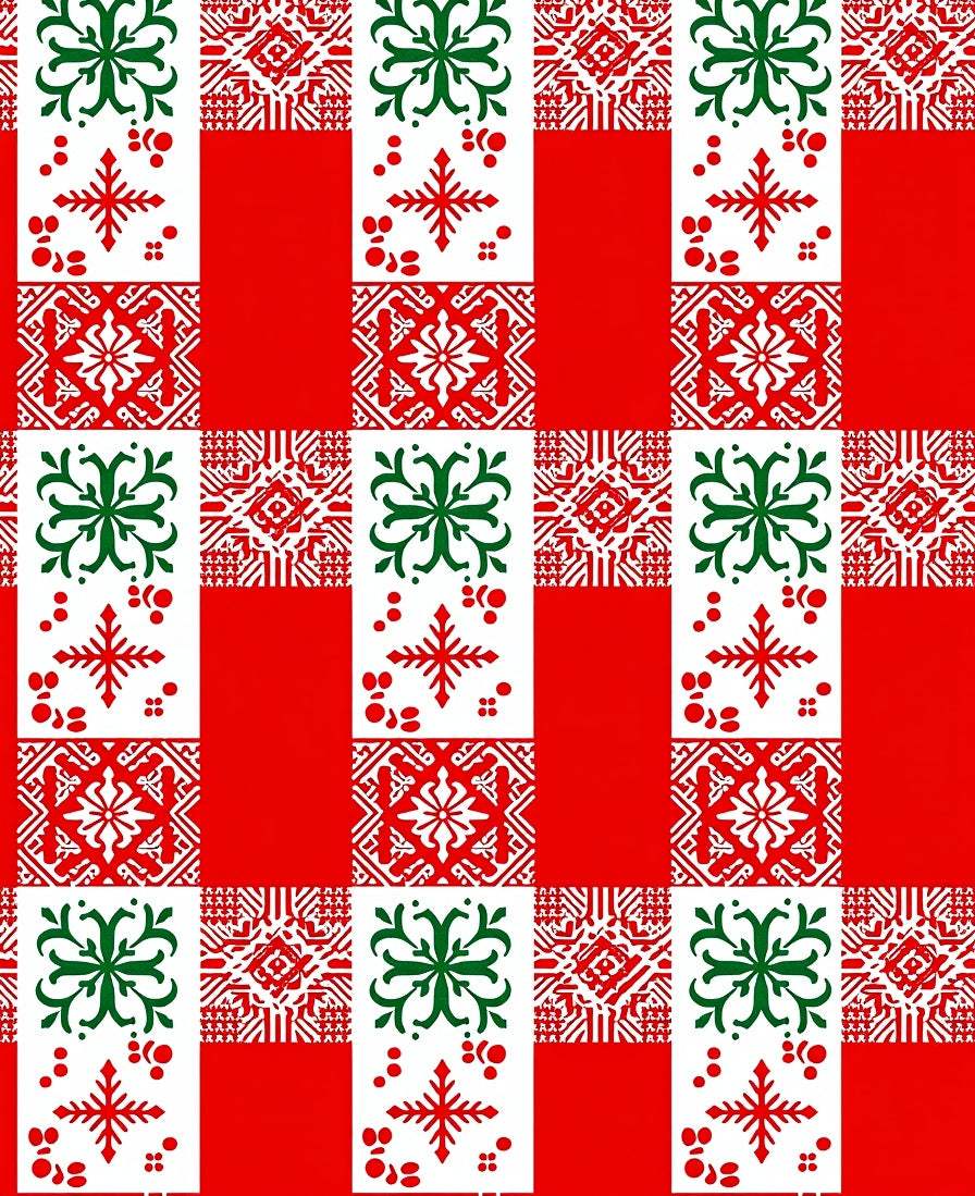 Red White Green Geometric Tile Pattern Rug