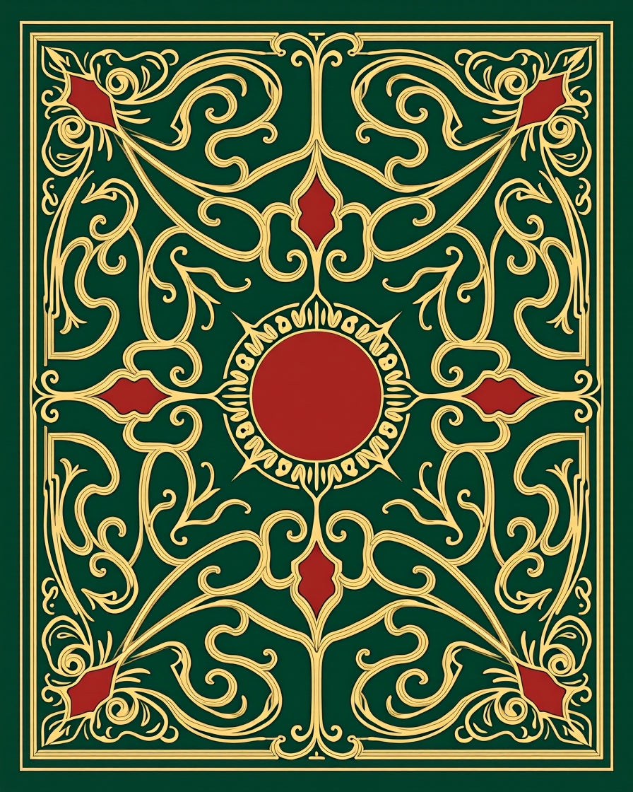 Elegant Emerald Burgundy Mandala Design Rug