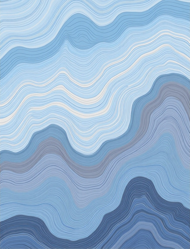 Wavy Blue And White Lines Pattern Rug