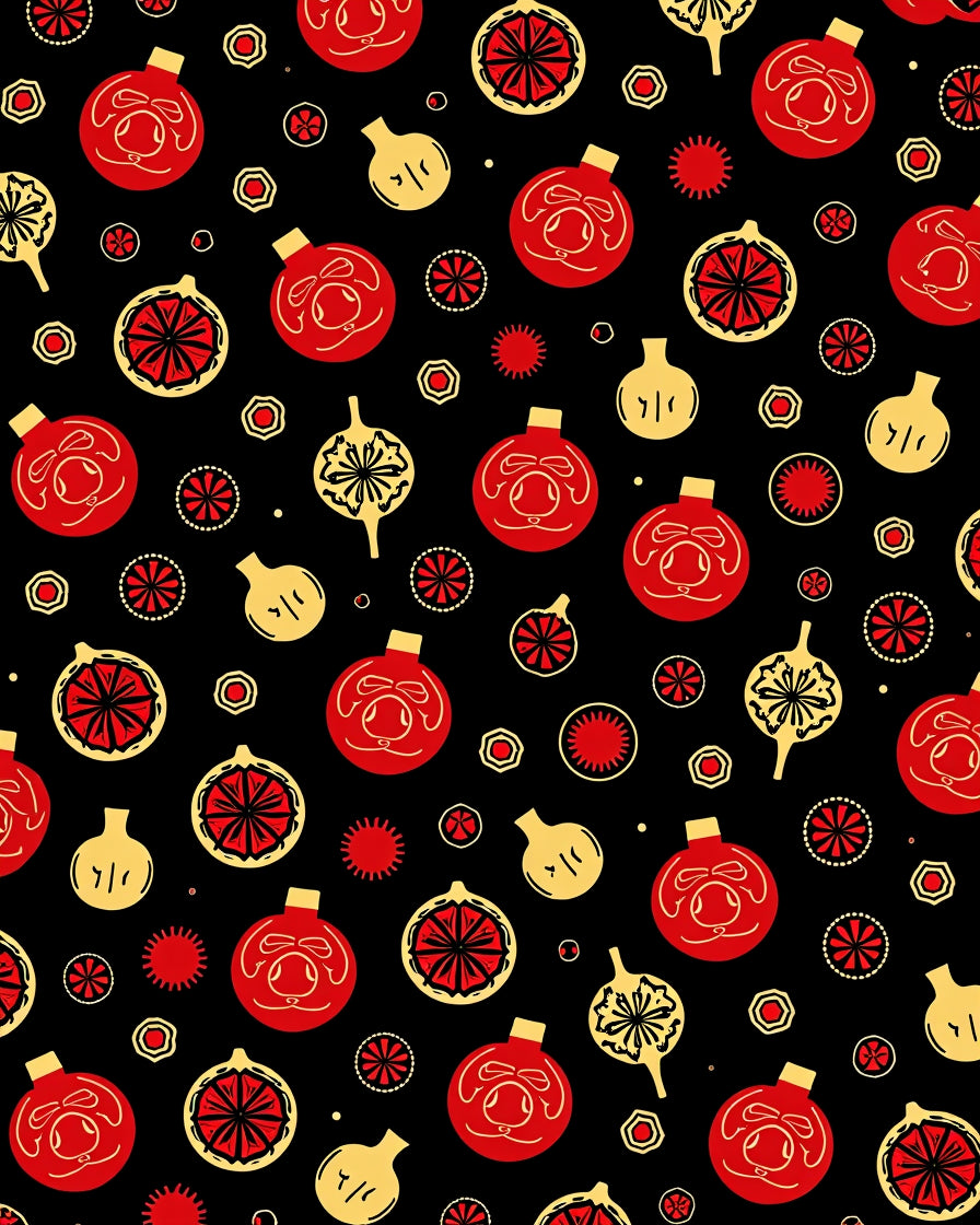 Red Yellow Festive Ornament Pattern Rug