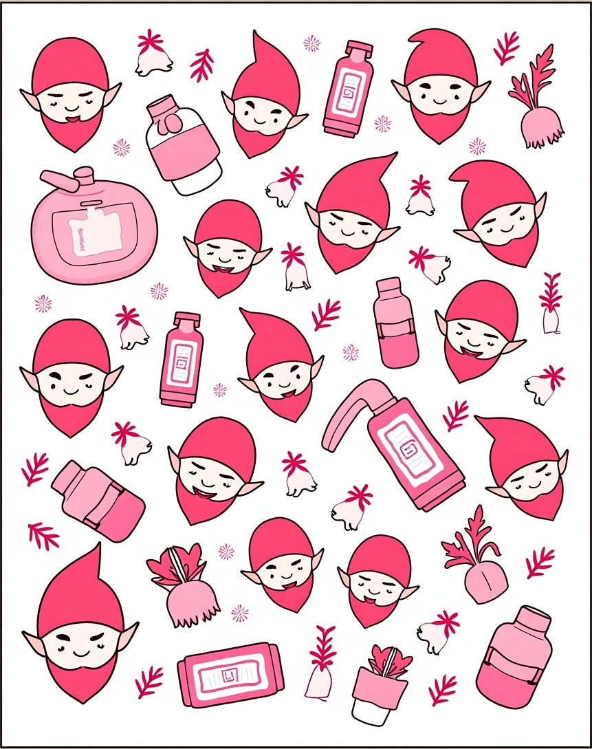 Pink Gnomes And Bottles Repeating Pattern Rug