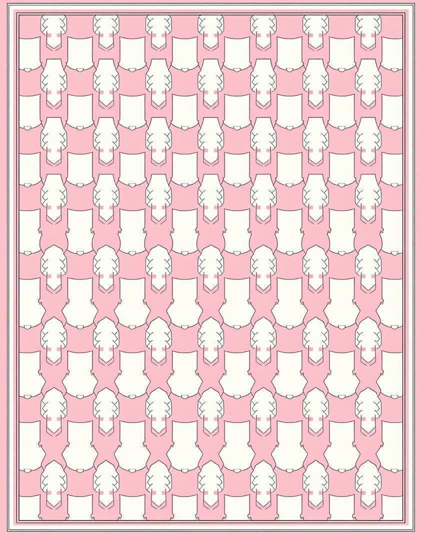 Pink White Geometric Repeating Pattern Rug