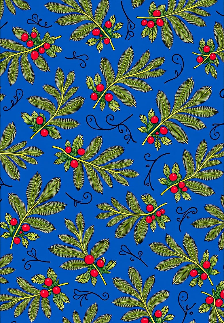 Vibrant Red Berry Leaf Pattern Rug