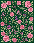 Pink Roses Greenery Floral Pattern Rug