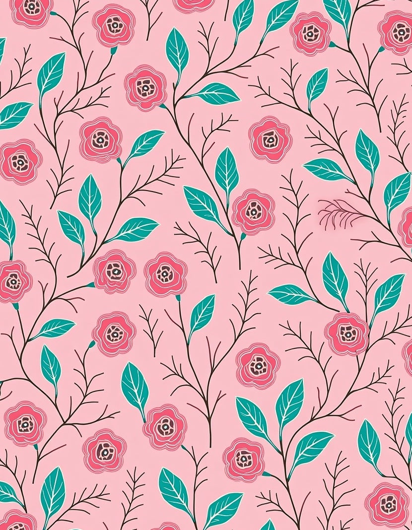 Pink Floral Vine Pattern Rug