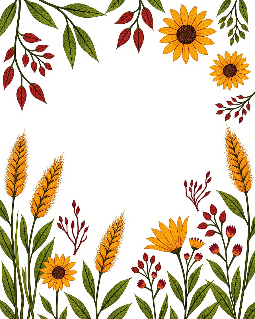 Autumnal Floral Wheat Pattern Design Rug