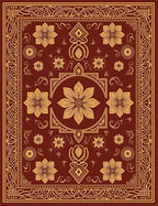 Rich Crimson Gold Floral Pattern Rug