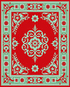 Red Teal Ornate Floral Motif Rug