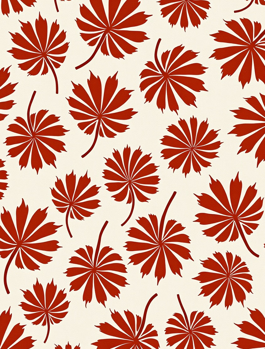 Radiant Red Fan Leaf Pattern Rug