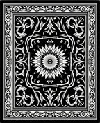 Ornate Floral Sunburst Black White Rug