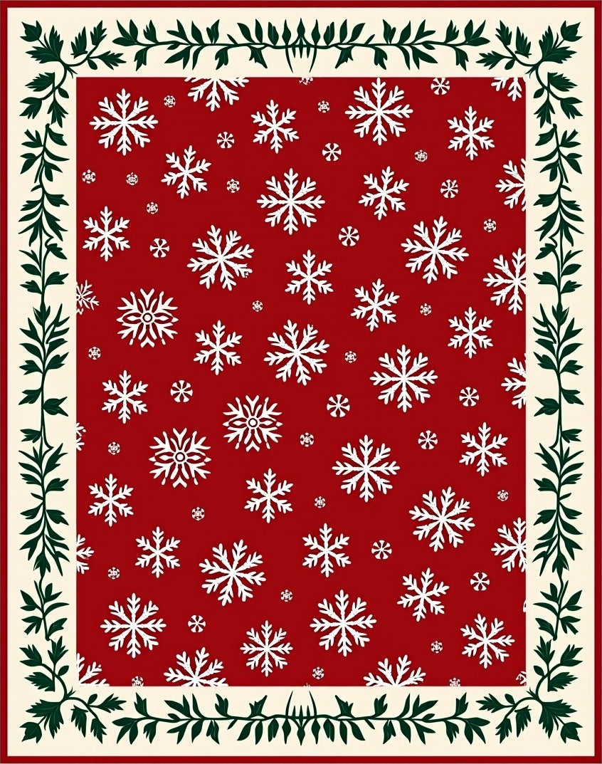 Red Snowflake Border Pattern Rug