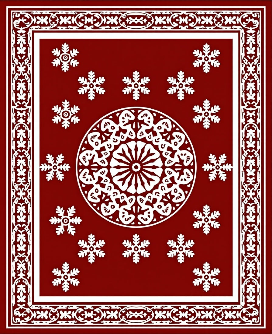 Traditional Snowflake Medallion Border Design Rug