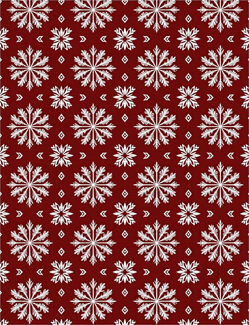 Crimson Snowflake Patterned Art Rug