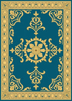 Ornate Golden Teal Scrollwork Rug