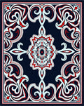 Ornate Red White Blue Floral Pattern Rug