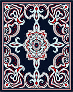 Ornate Red White Blue Floral Pattern Rug