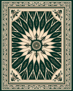 Dark Green Cream Floral Mandala Pattern Rug