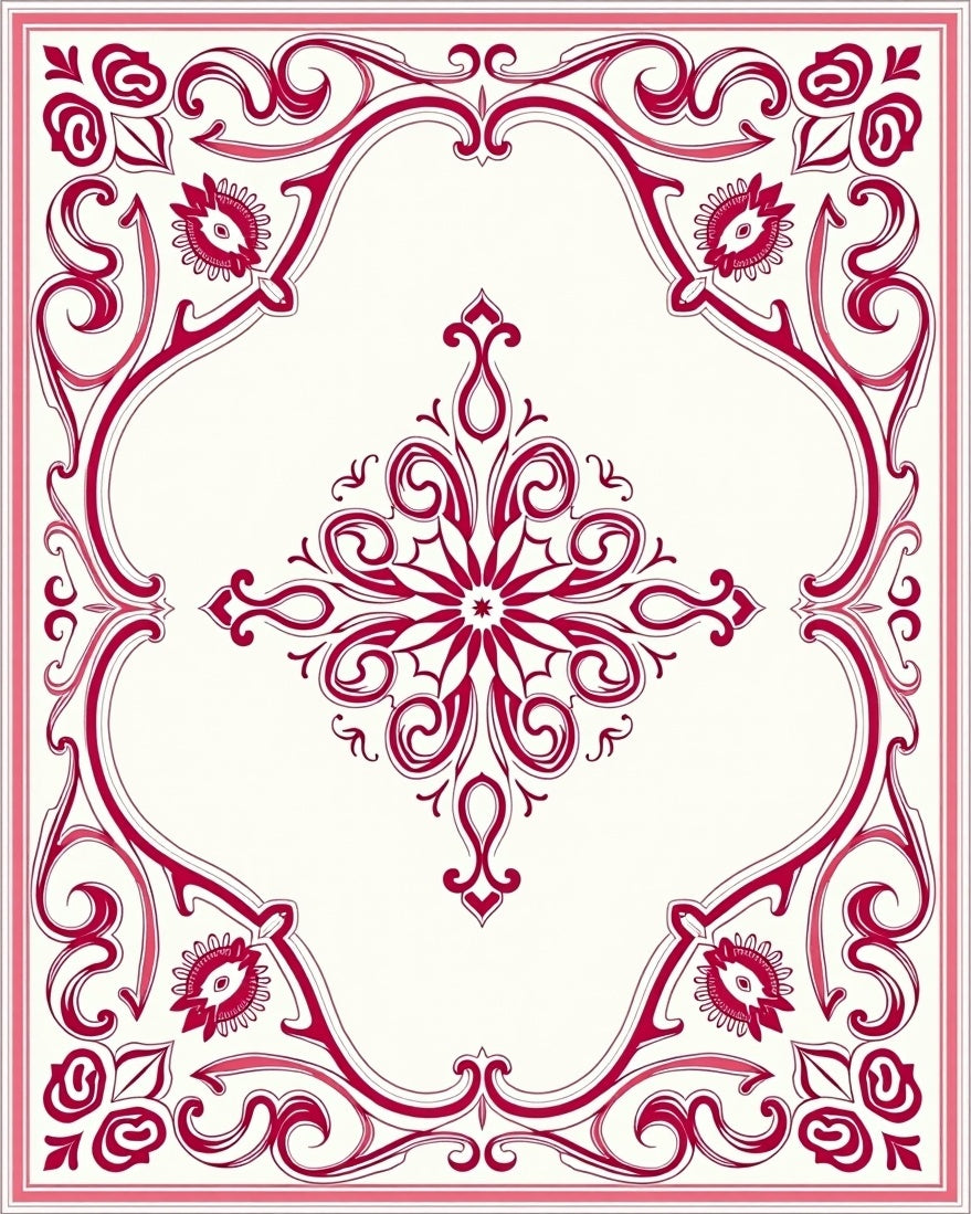 Ornate Floral Scarlet Pattern Rug