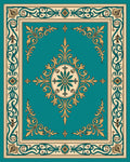 Ornate Teal Gold Scrollwork Pattern Rug