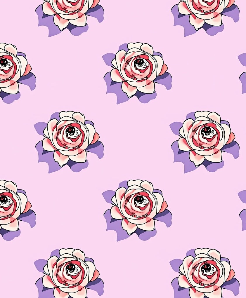 Whimsical Rose Pattern With Skull Eyes Rug
