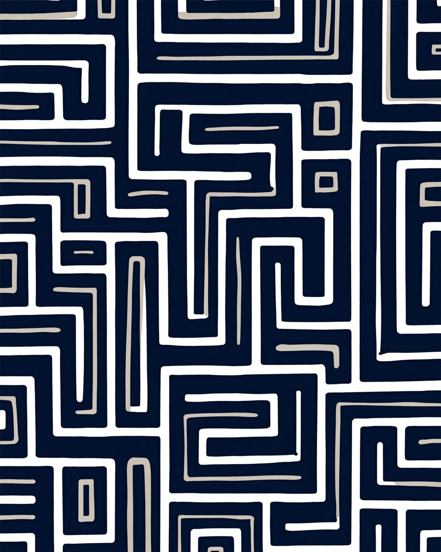 Maze Pattern White Sand Lines Rug