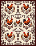 Rustic Rooster Floral Scroll Pattern Rug