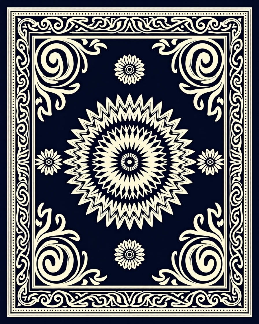 Cream Starburst Floral Motif Rug