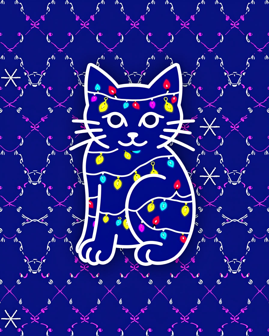 Cute Cat String Lights Pattern Rug