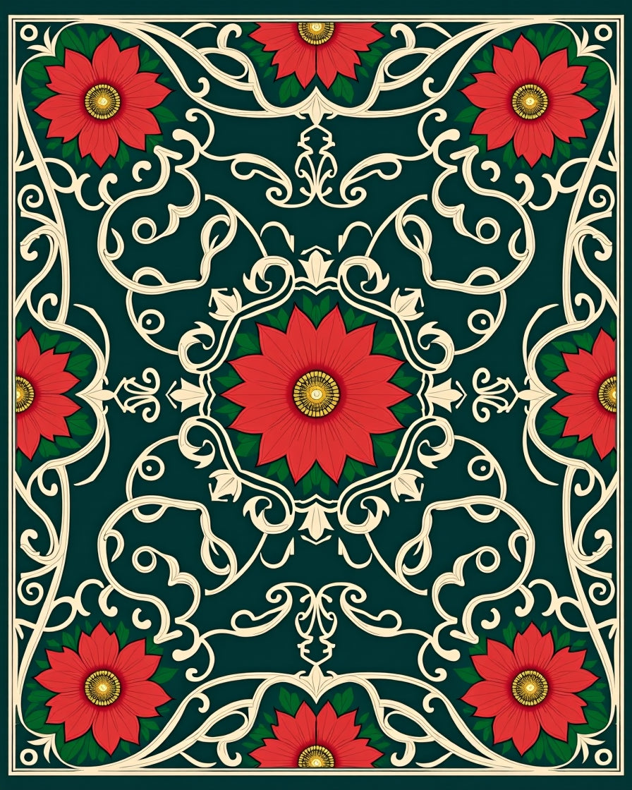 Red Floral Vines Vintage Style Rug