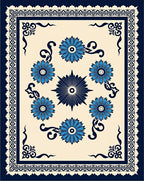 Blue Floral Medallion Cream Rug