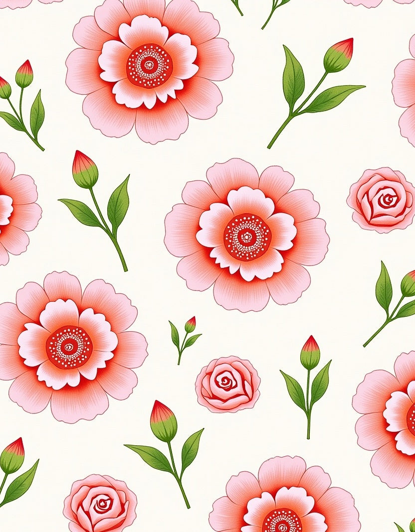 Coral Pink Floral Blossom Pattern Rug