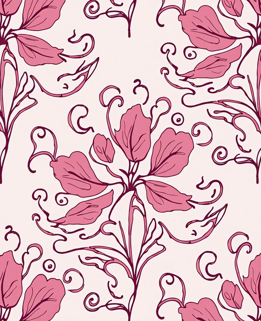 Pink Floral Vine Swirl Pattern Rug