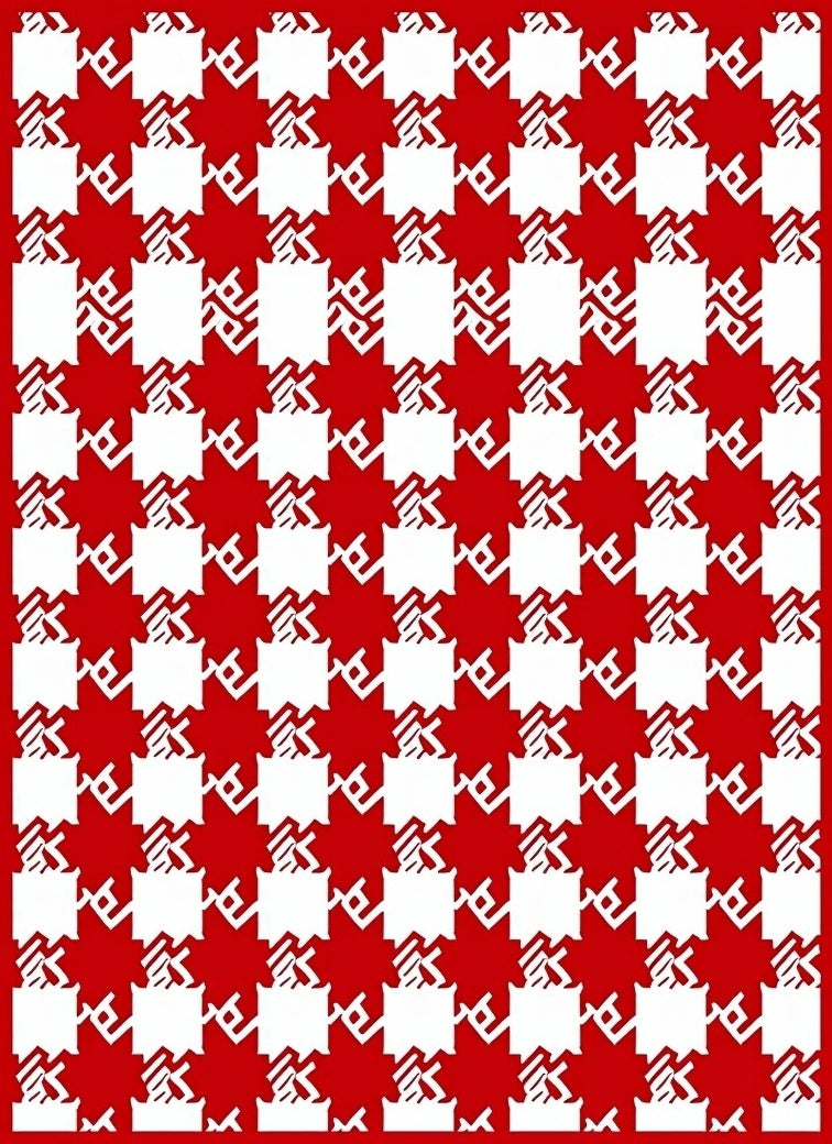 Classic Houndstooth Red White Pattern Rug