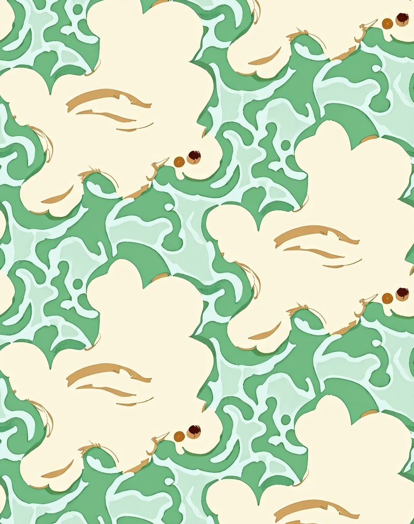 Creamy White And Green Cloud Pattern Rug