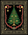 Festive Evergreen Tree Ornate Border Rug