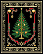Festive Evergreen Tree Ornate Border Rug