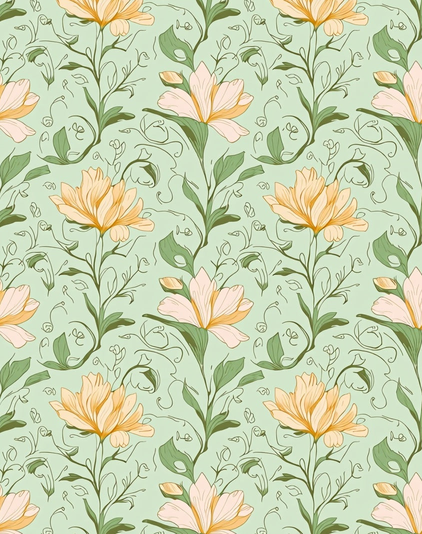 Ethereal Peach Floral Botanical Design Rug