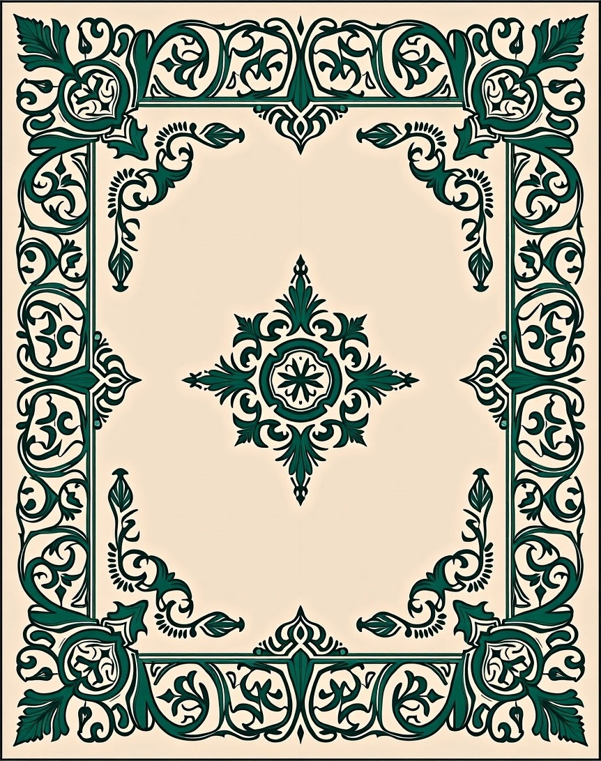 Elegant Emerald Green Floral Scroll Rug