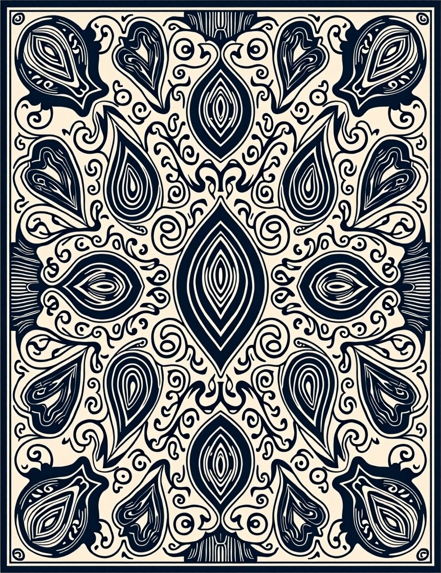 Ornate Paisley Scrollwork Design Rug