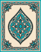 Teal Medallion Intricate Border Design Rug