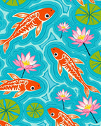Orange Koi Fish Lotus Flowers Pattern Rug