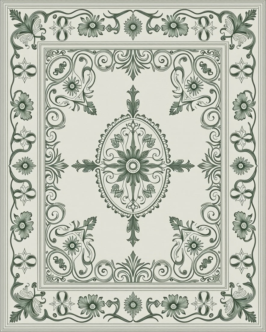 Classic Floral Ornamental Border Design Rug
