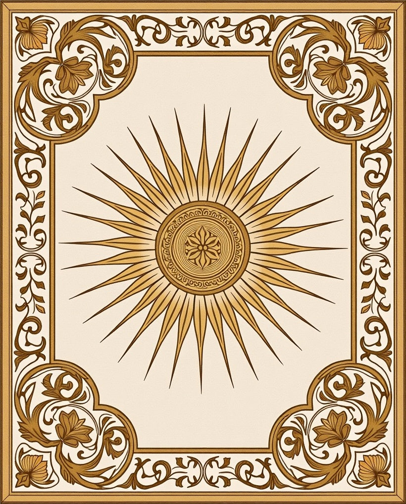 Golden Sunburst Floral Frame Rug